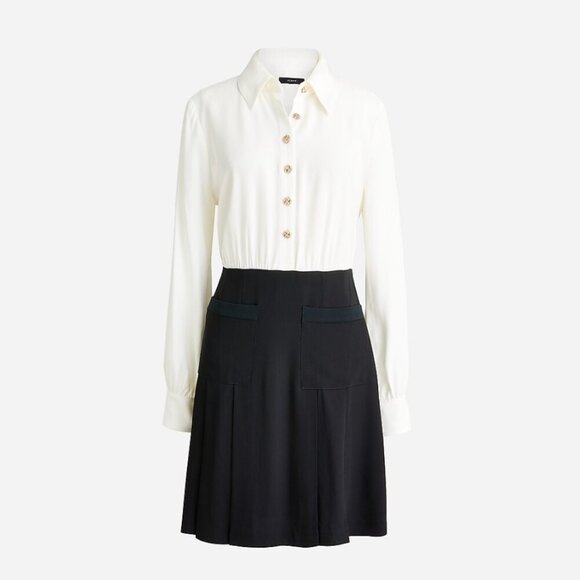 J. Crew Button-Front Crepe Shirt Dress Ivory Black 4 EUC - Picture 1 of 14